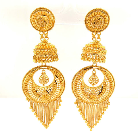 22K Gold Ornate Filigree Jhumka Chandbali Earrings