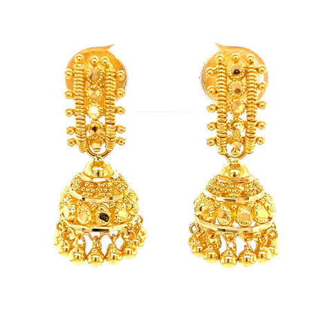 22K Gold Dangling Shield and Jhumka Earrings