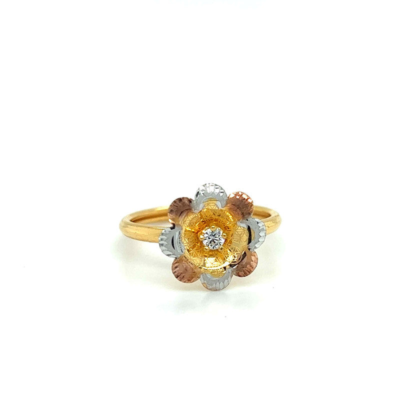 22K Tri-Tone Gold Flower Thin Band Ring