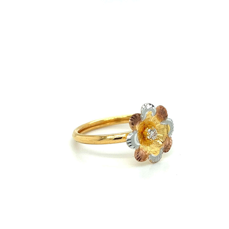 22K Tri-Tone Gold Flower Thin Band Ring