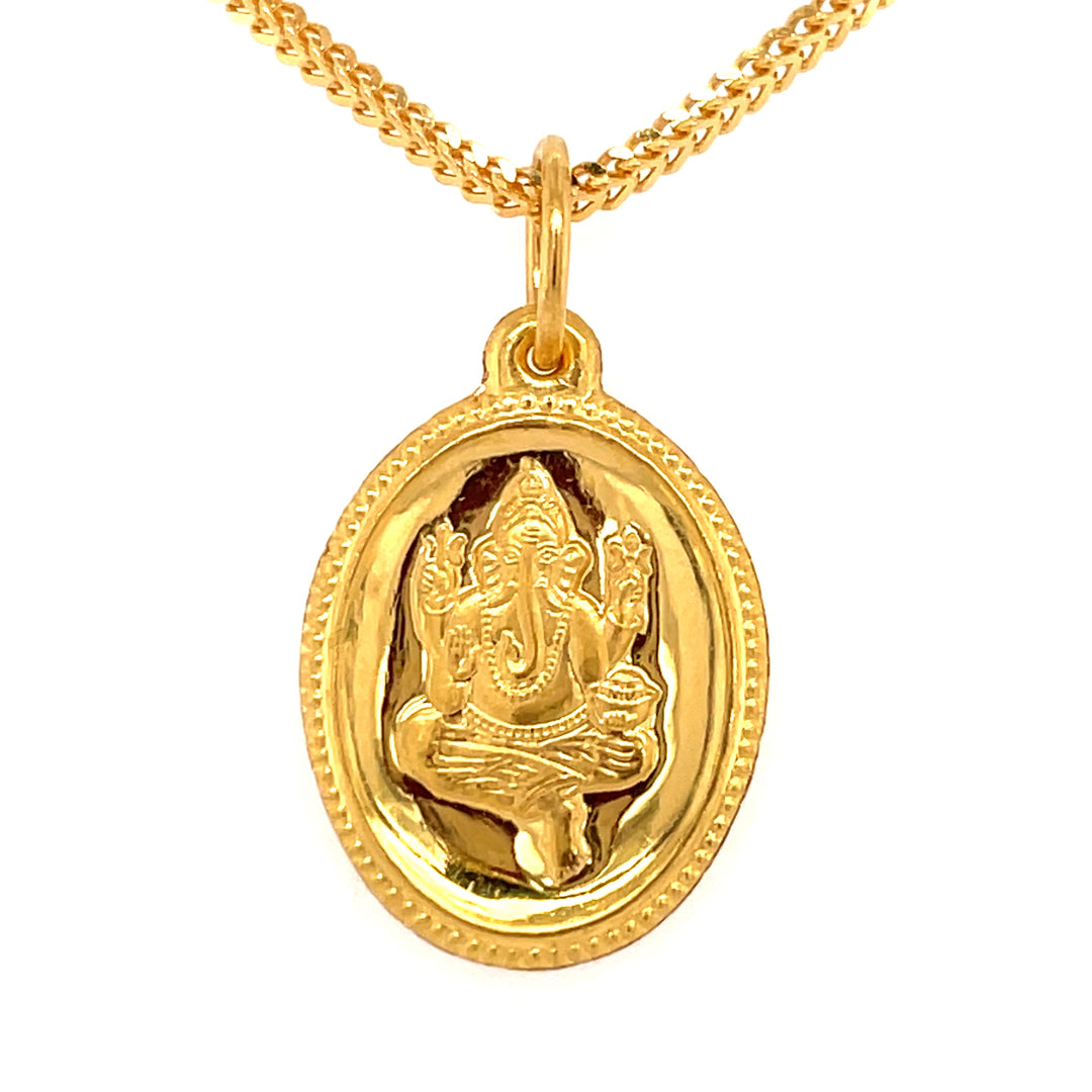 22K Gold Reversible Ganesha and OM Pendant