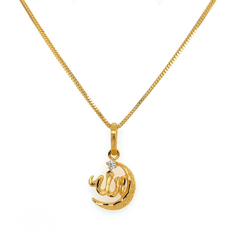 22K Gold CZ Crescent Allah Pendant