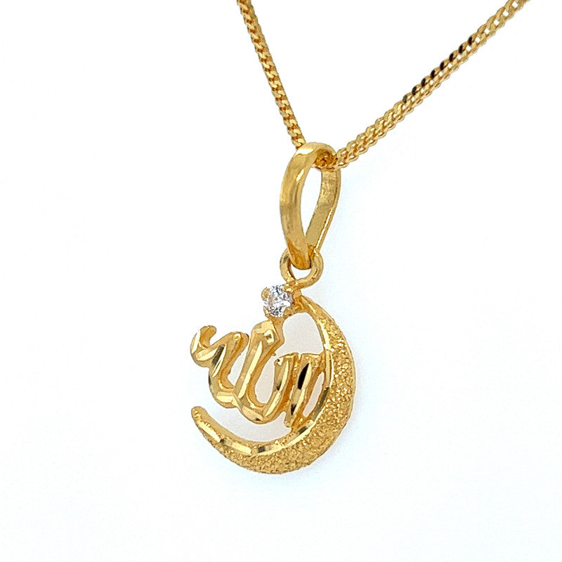 22K Gold CZ Crescent Allah Pendant