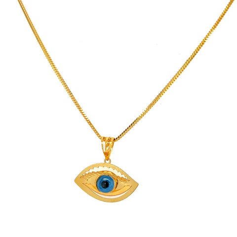 22K Gold Diamond-Cut Evil Eye Pendant