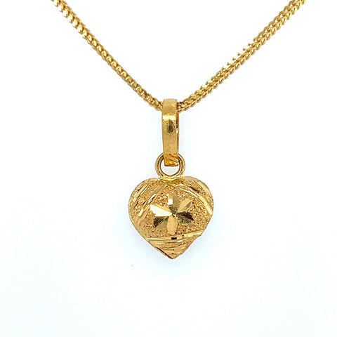 22K Gold Laser-Engraved Heart Pendant