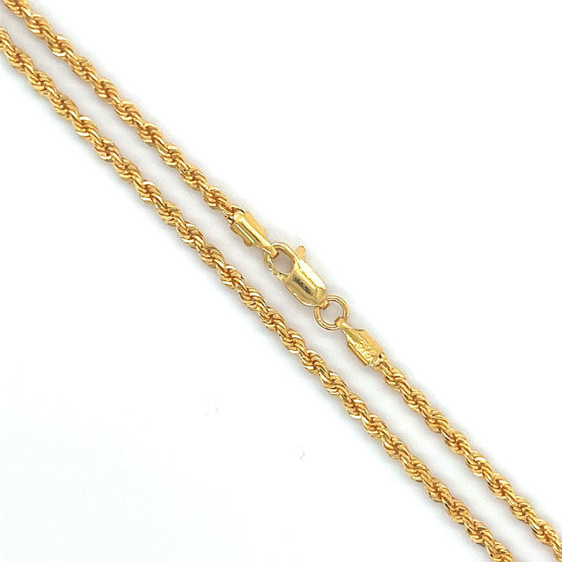 22K Gold Light Style Rope Chain 20 Inches