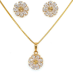 22K Gold Blooming CZ Pendant and Earring Set