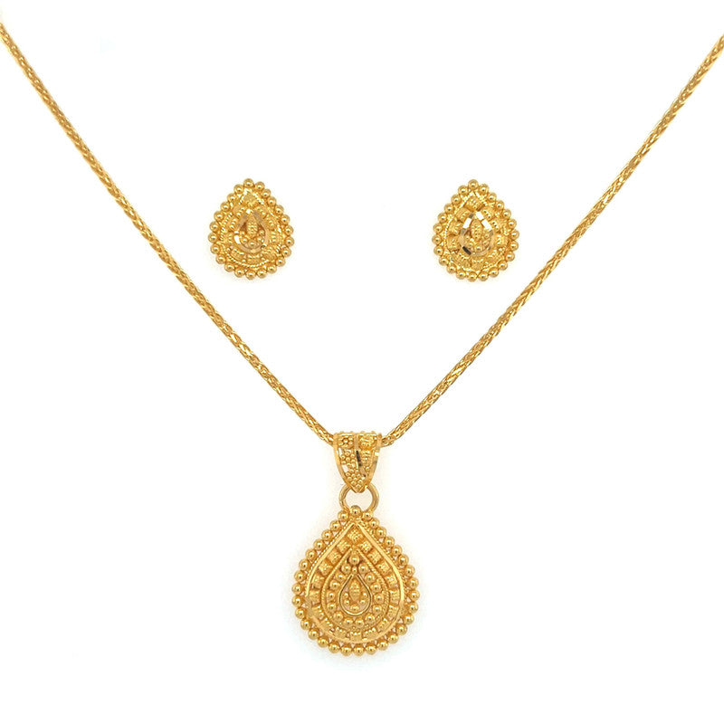 22K Gold Teardrop Pendant and Earring Set