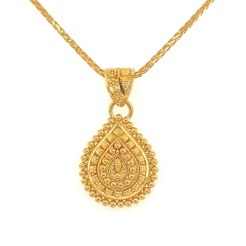 22K Gold Teardrop Pendant and Earring Set