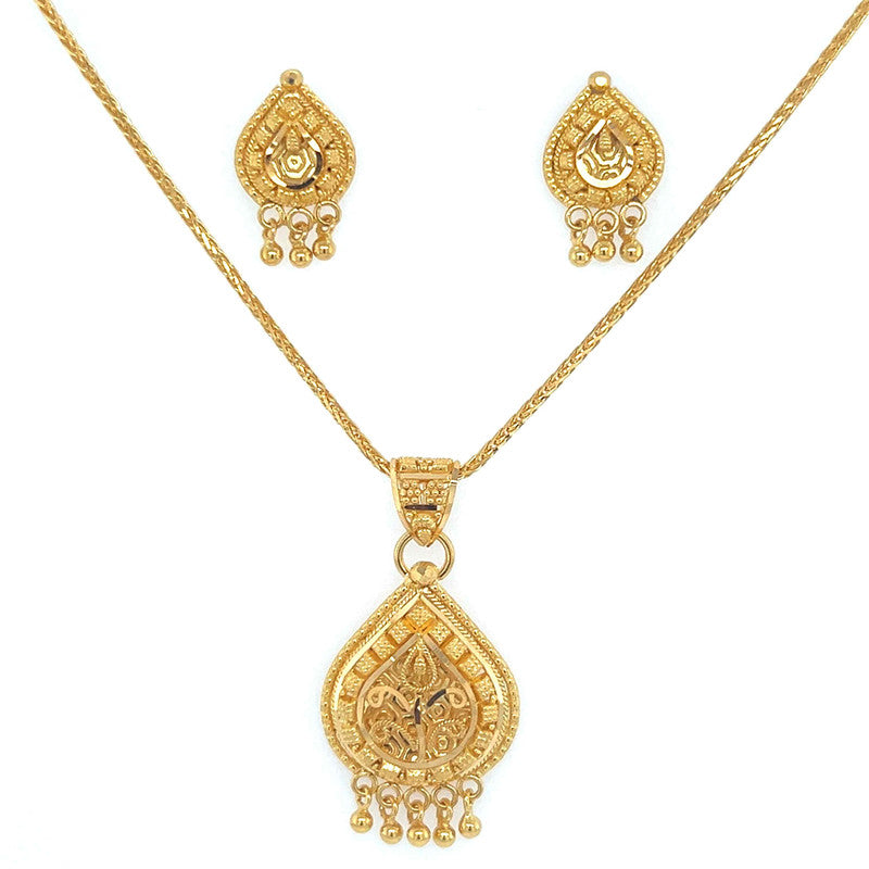 22K Gold Window Teardrop Pendant and Earring Set