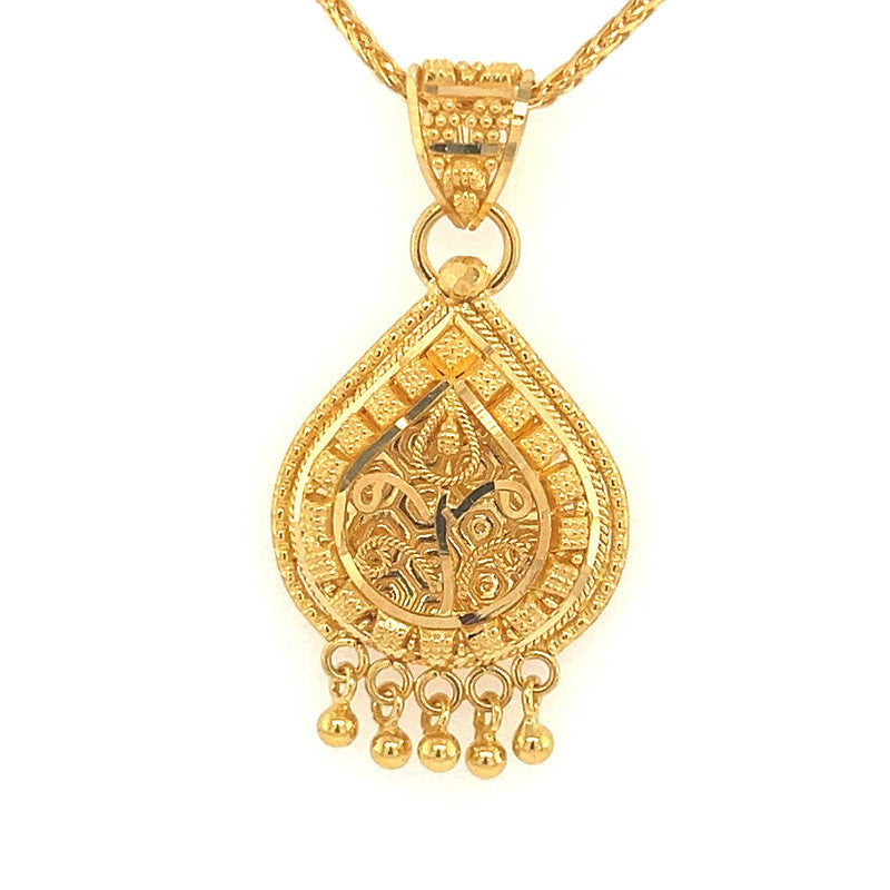 22K Gold Window Teardrop Pendant and Earring Set