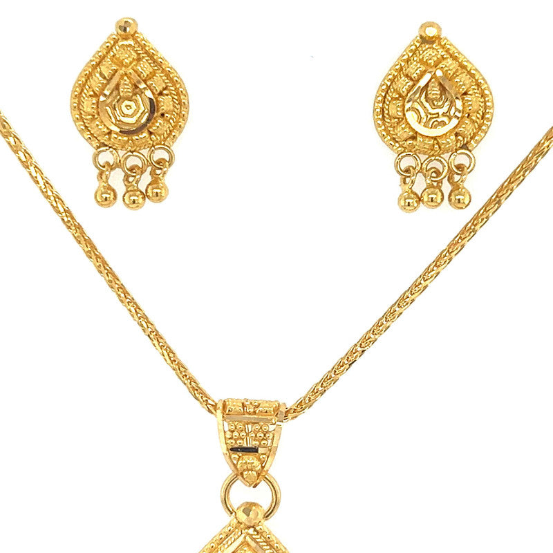 22K Gold Window Teardrop Pendant and Earring Set