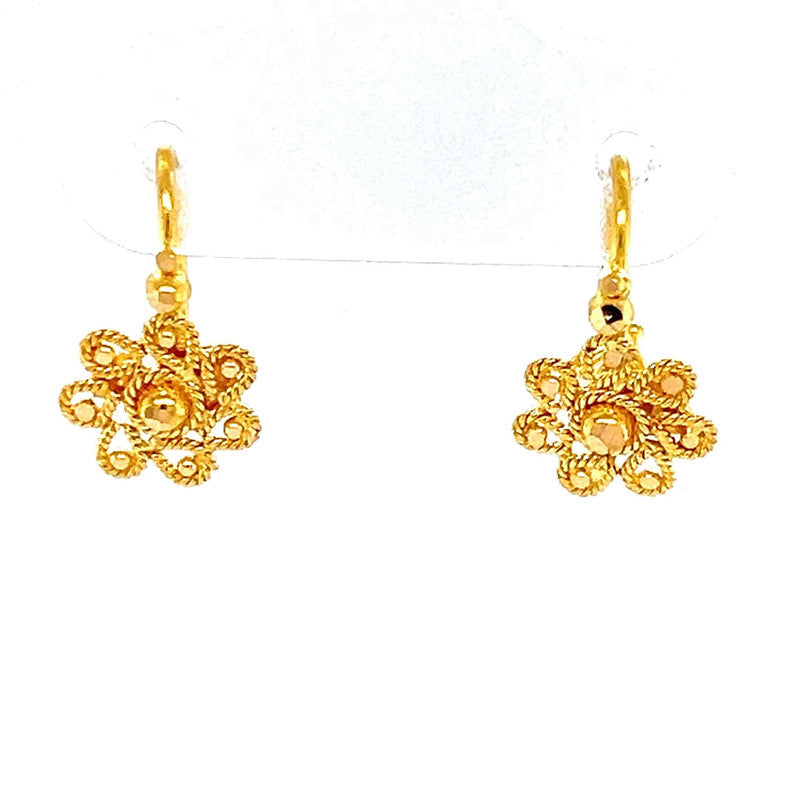 22K Gold Fancy Floral Baby Hook Earrings