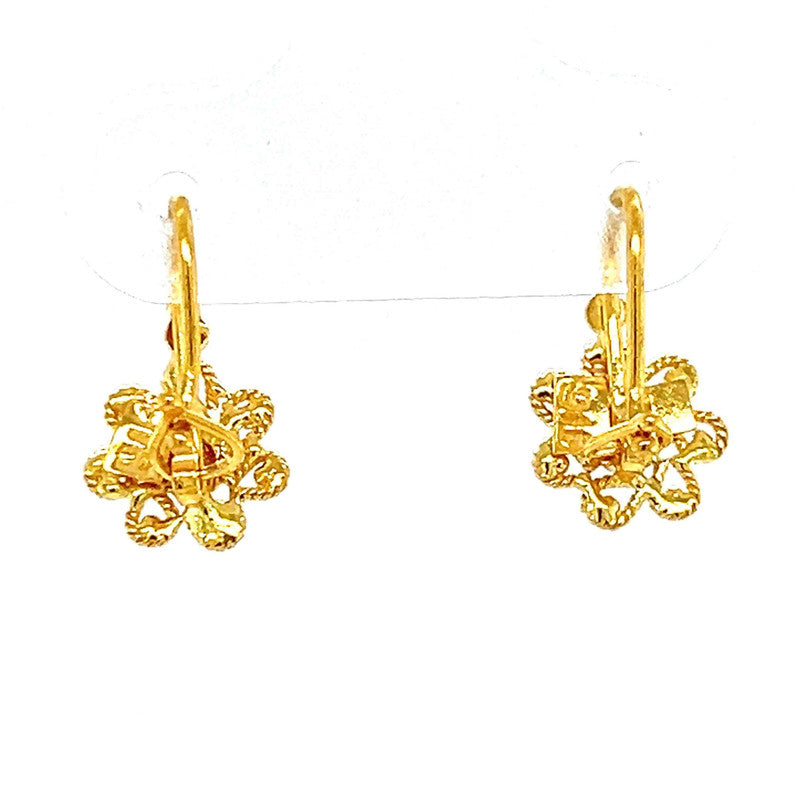 22K Gold Fancy Floral Baby Hook Earrings