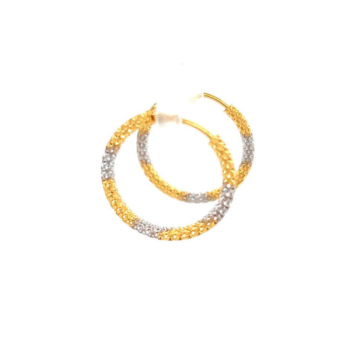 22K Two Tone Gold Small Textured Hoop Earrings