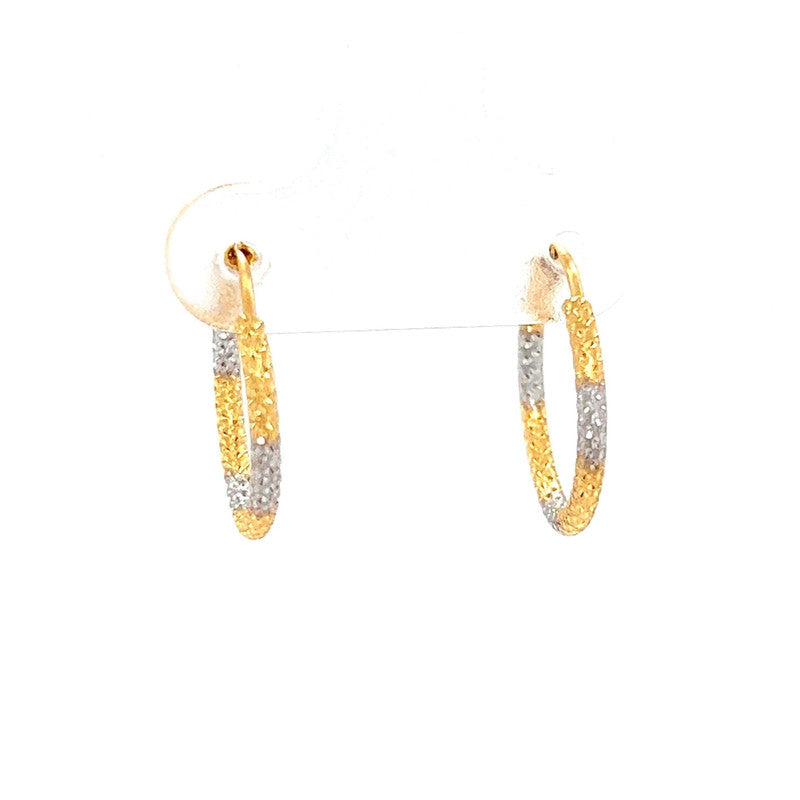 22K Two Tone Gold Small Textured Hoop Earrings