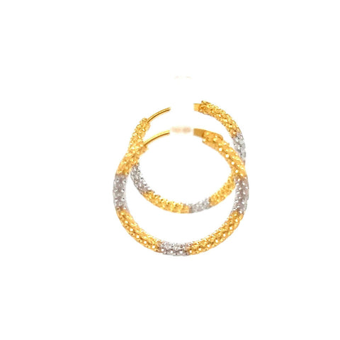 22K Two Tone Gold Small Textured Hoop Earrings