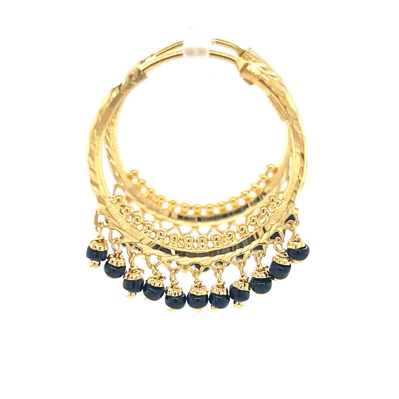 22K Gold Black Bead Round Hoop Earrings