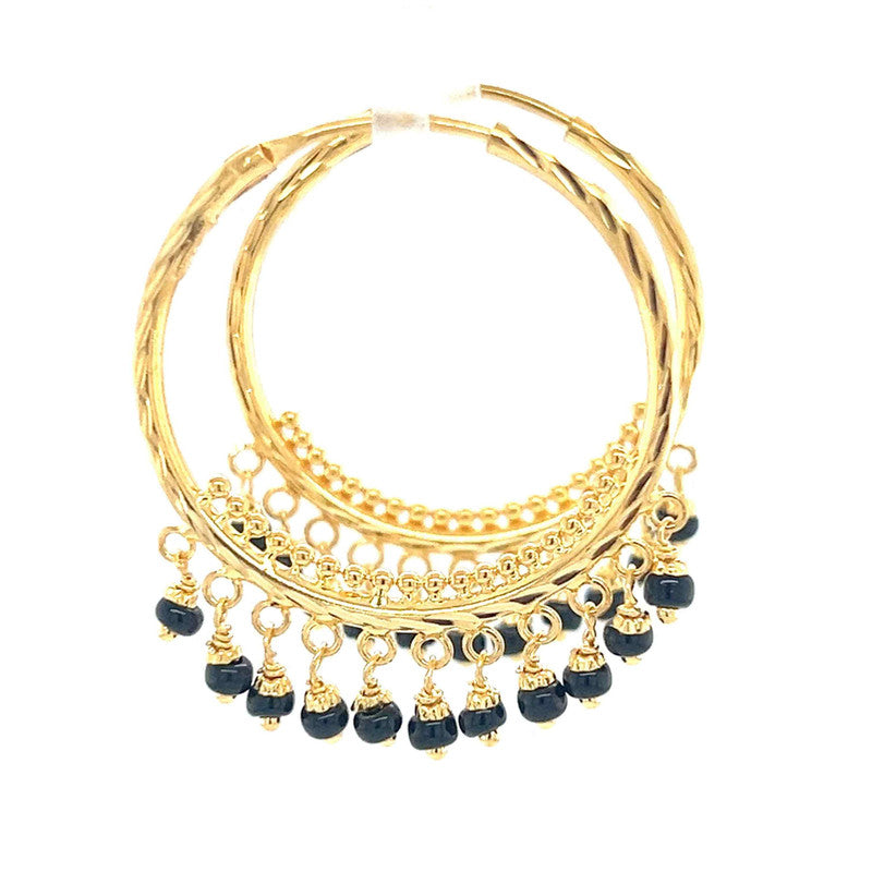 22K Gold Black-Beaded Round Hoop Earrings