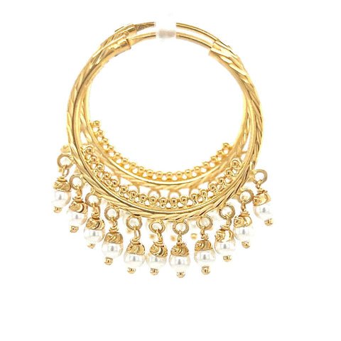 22K Gold Pearl Round Hoop Earrings