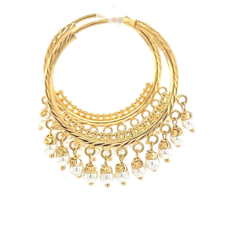 22K Gold Pearl Round Hoop Earrings