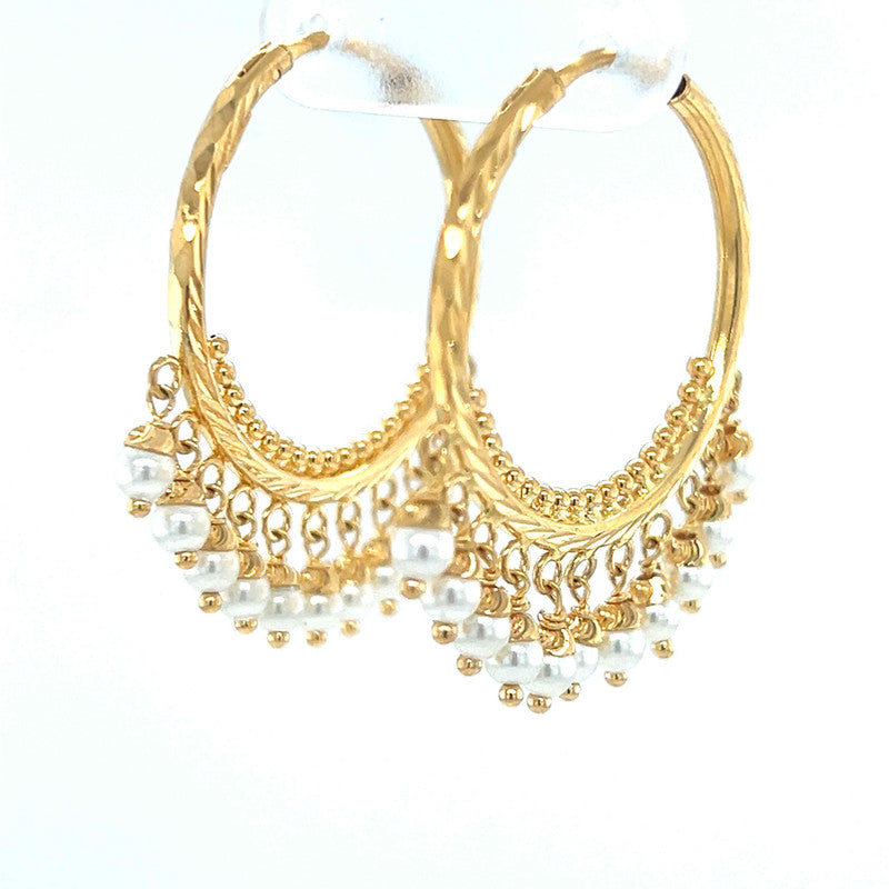 22K Gold Pearl Round Hoop Earrings