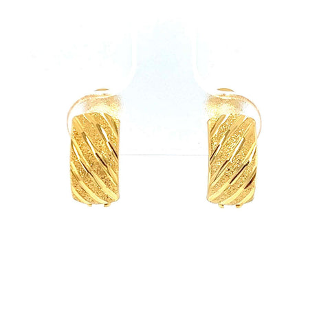 22K Gold Striped Huggie Earrings
