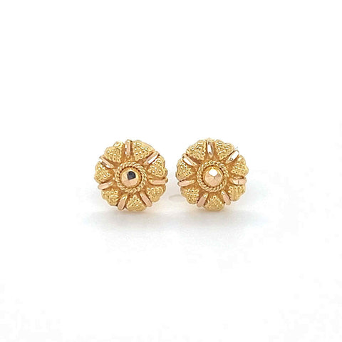 22K Gold Flower Button Round Stud Earrings