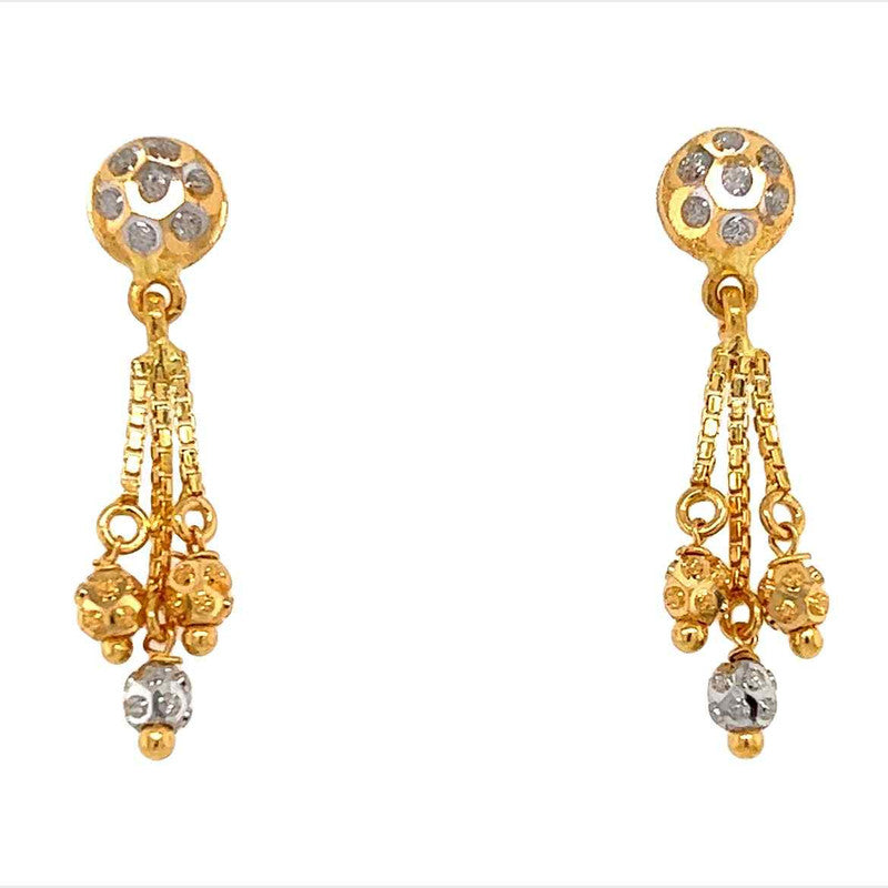 22K Gold Two Tone Screwback Dangle Earrings