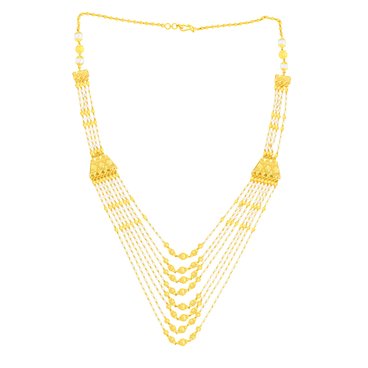 22K Gold Royal Layered Pearl Necklace and Earring Set