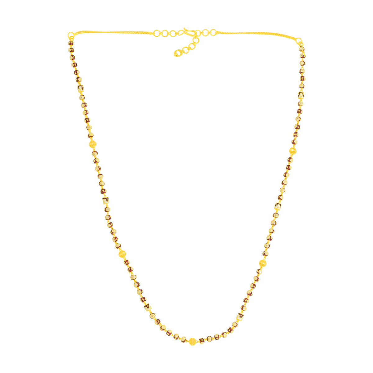 22K Gold Red and White Meena Kari Necklace