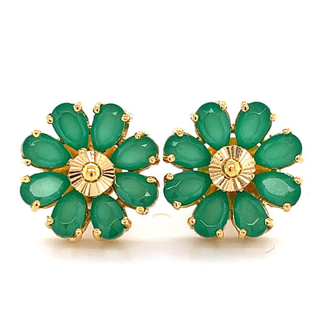 22K Gold Dazzling Emerald Flower Stud Earrings