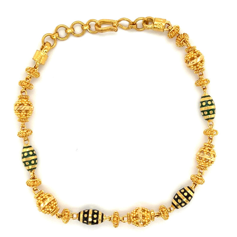 22K Gold Green and Black Meena Kari Bracelet