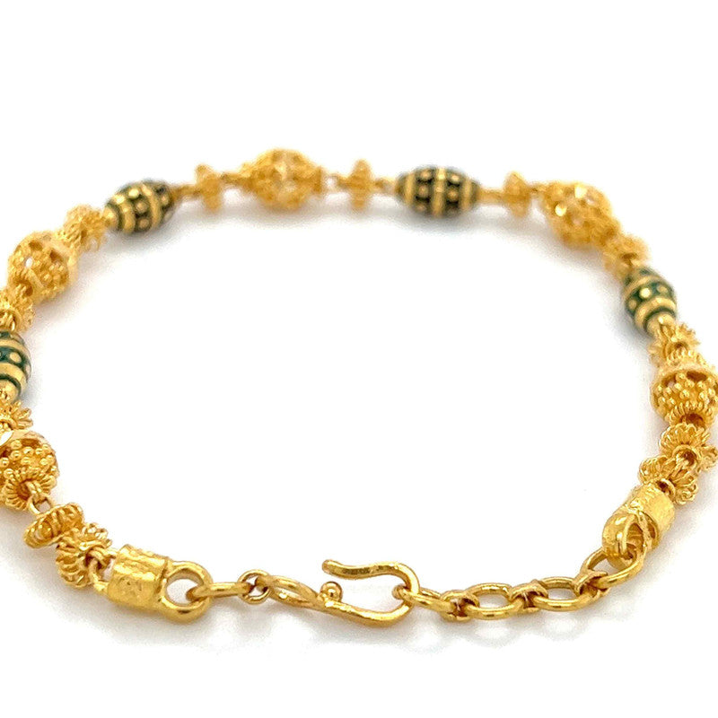 22K Gold Green and Black Meena Kari Bracelet