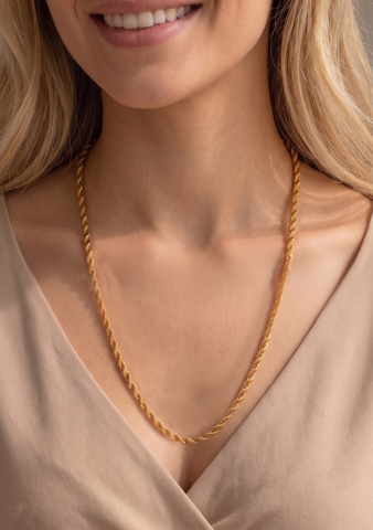 24'' Rope Yellow Gold Chain 4MM