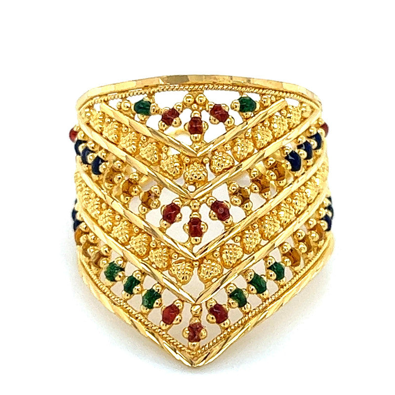 22K Gold Meena Kari Adjustable Statement Ring