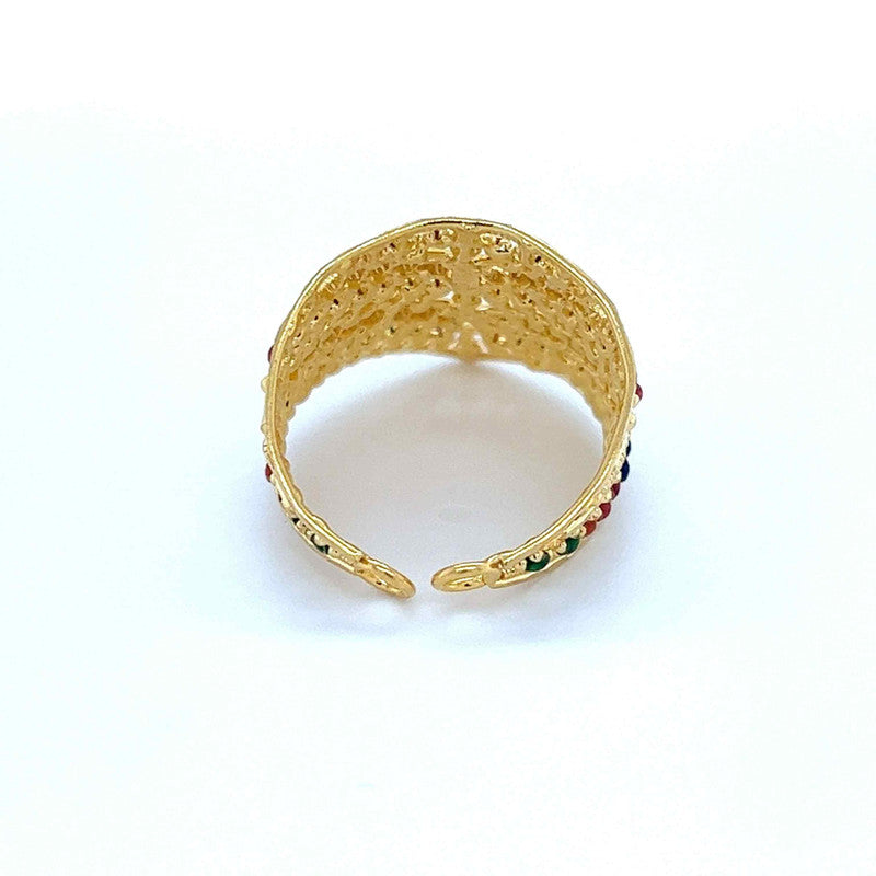 22K Gold Meena Kari Adjustable Statement Ring