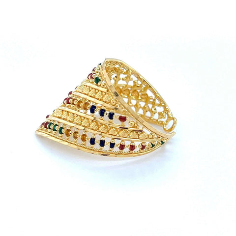 22K Gold Meena Kari Adjustable Statement Ring