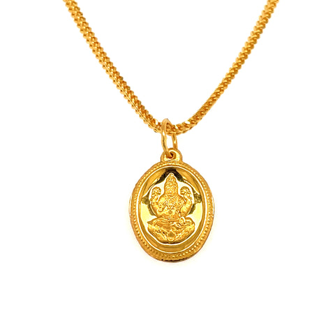 22K Gold Large Lakshmi and OM Engraved Pendant