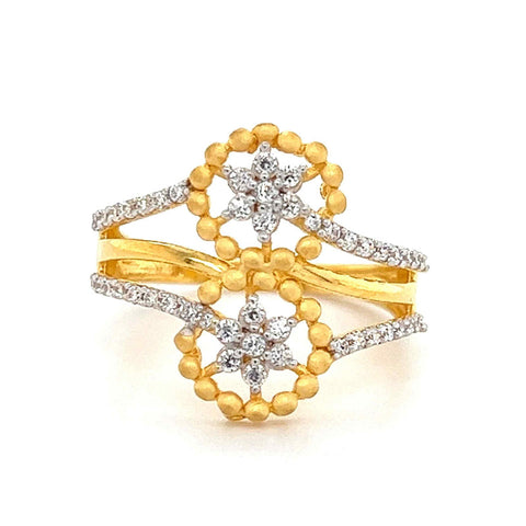 22K Gold Double Star CZ Ring