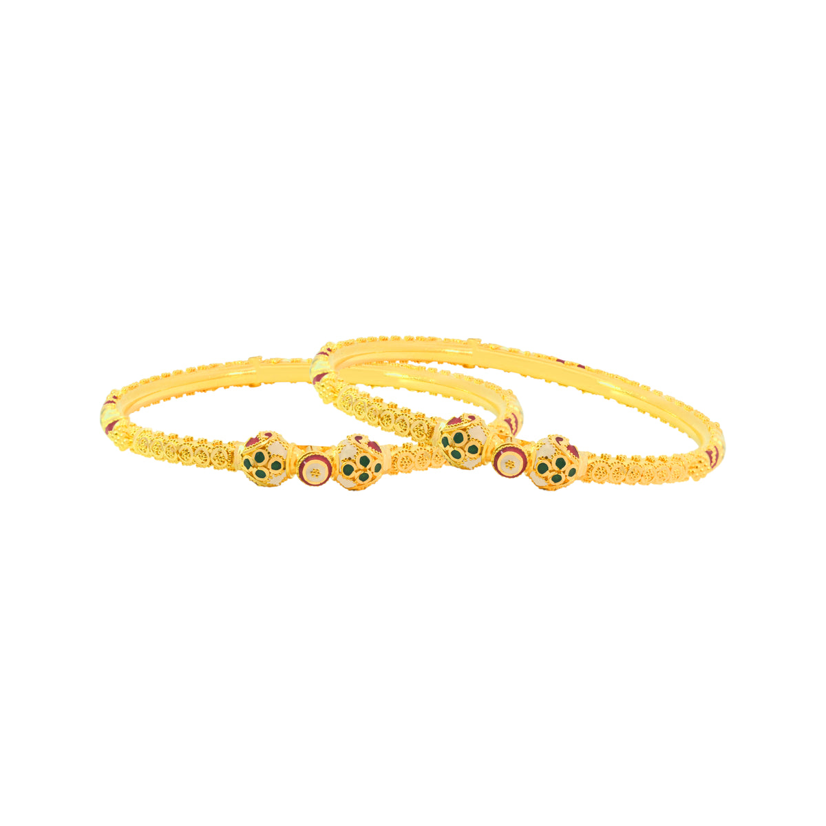 22K Gold Fancy Meena Kari Lightweight Lady Hinge Bangles - Pair