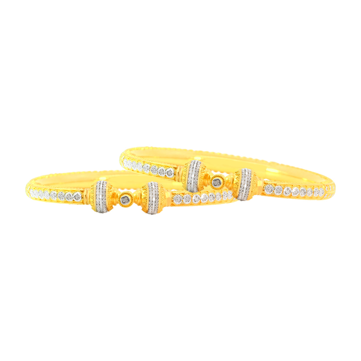 22K Gold Two Tone Pipe Hinge Bangles - Pair