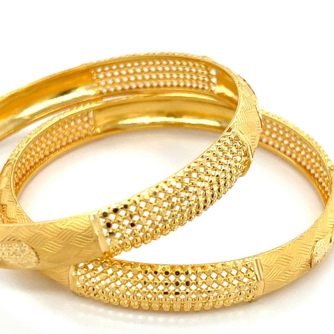 22K Gold Laser Cut Textured Bangles - Pair