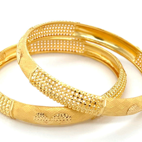 22K Gold Laser Cut Textured Bangles - Pair