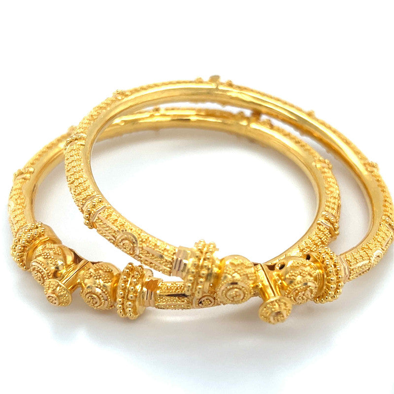 22K Gold Filigree Pipe Hinge Bangles - Pair