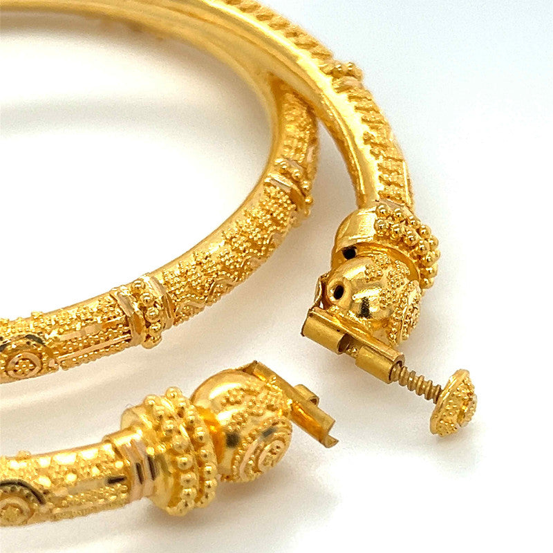 22K Gold Filigree Pipe Hinge Bangles - Pair