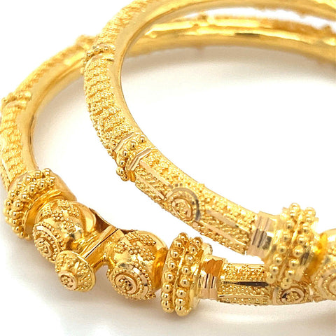 22K Gold Filigree Pipe Hinge Bangles - Pair