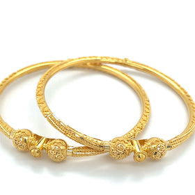 22K Gold Ornate Pipe Bangles - Pair