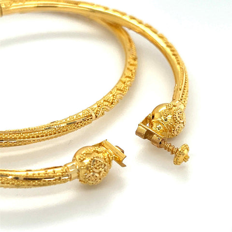 22K Gold Ornate Pipe Hinge Bangles - Pair
