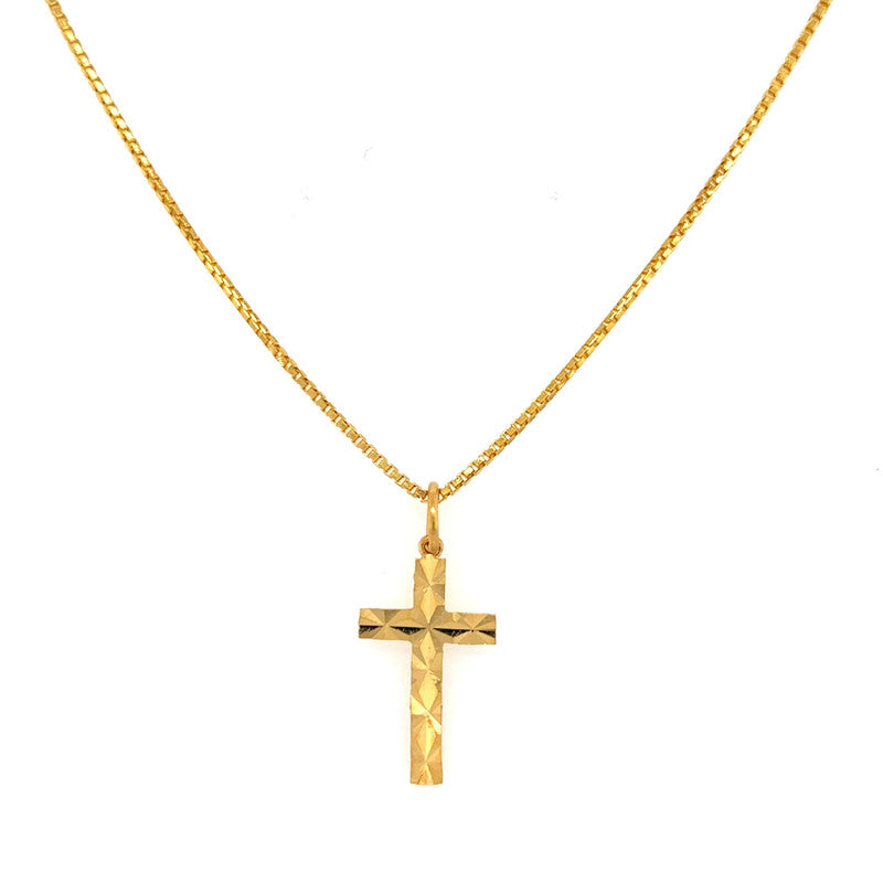 22K Gold Geometric Cross Pendant